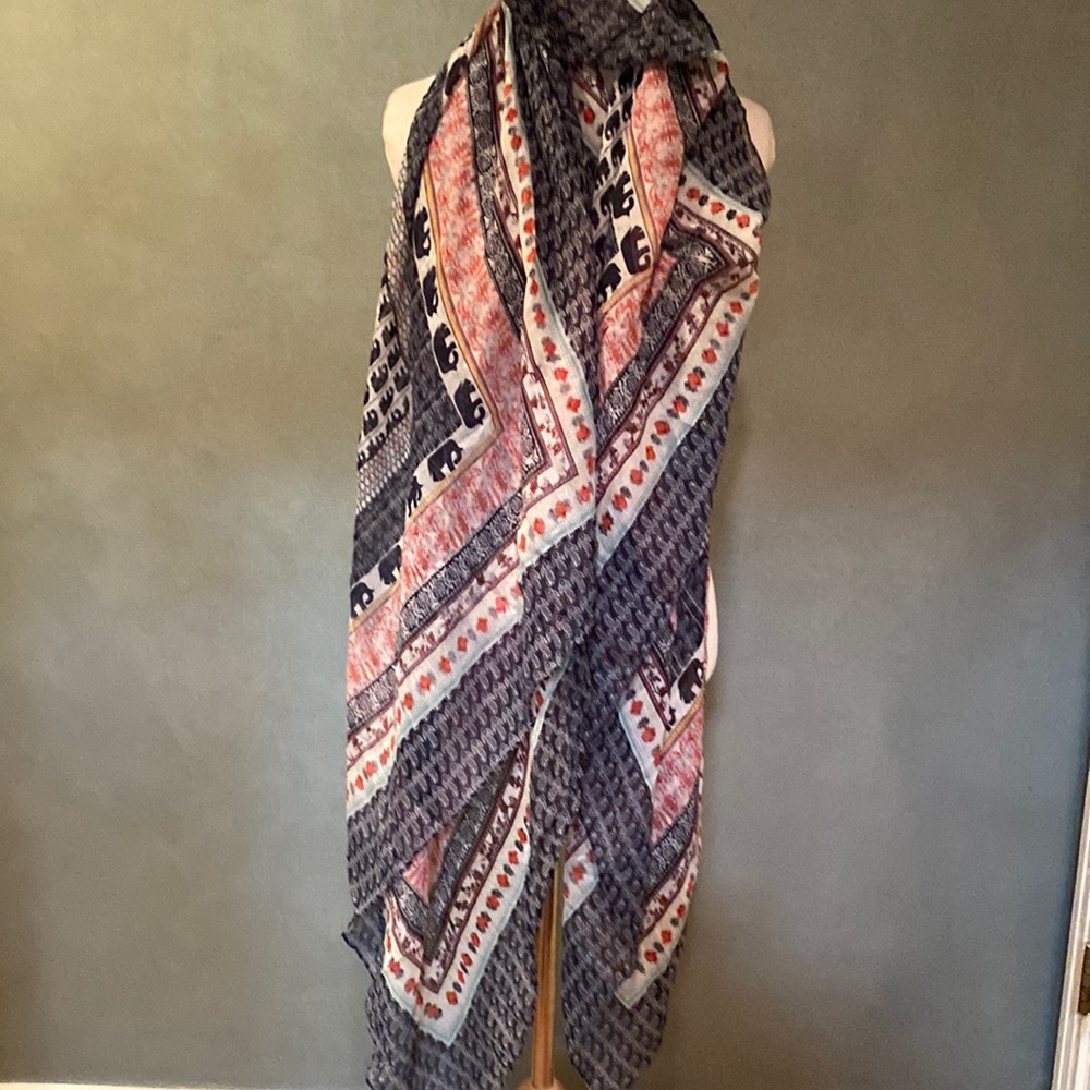 Rue 21 ETC Multi colored Scarf featuring elephants 30 x 70